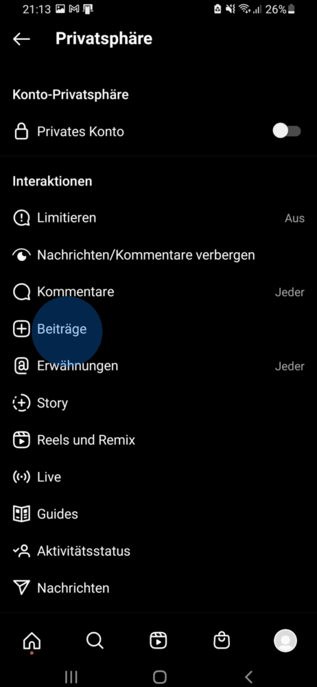 Privatsphäre Einstellungen ändern und Instagram Markierung entfernen