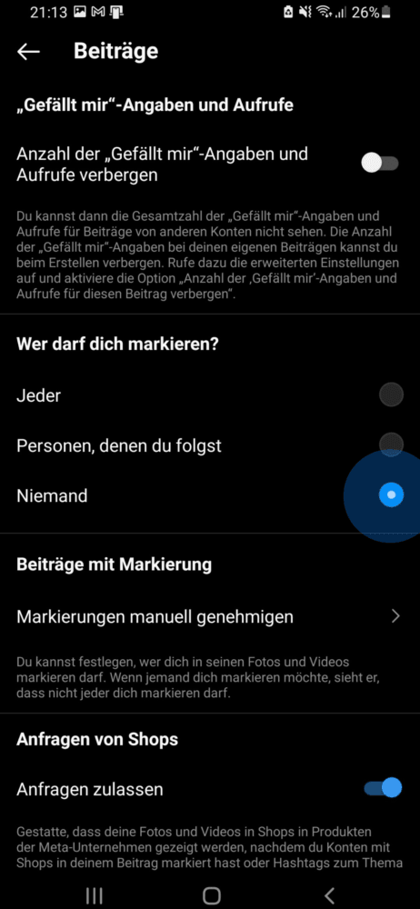 Privatsphäre Einstellungen ändern
