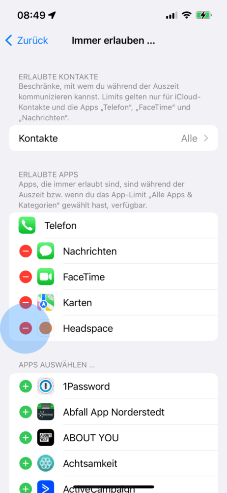 iPhone Kindersicherung Ausnahmen löschen
