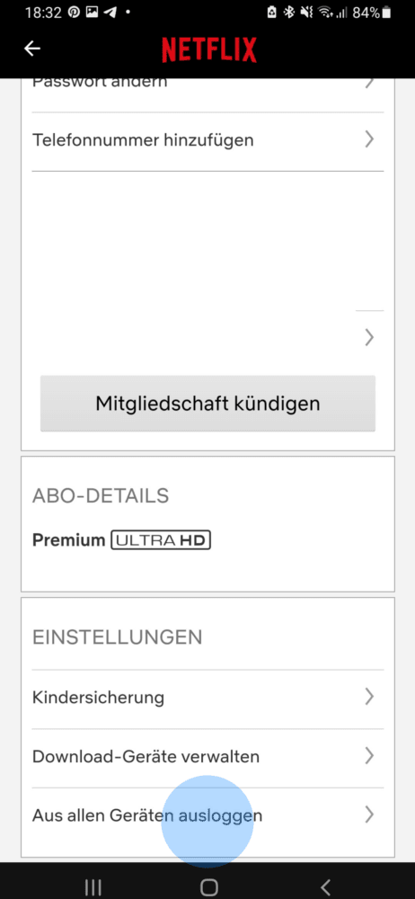 Ausloggen in der App
