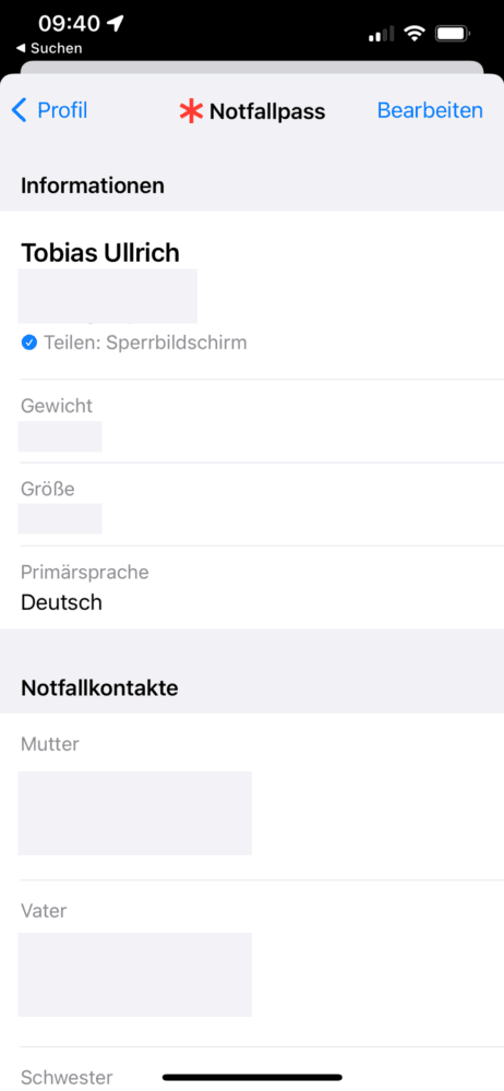Den Notfallpass am iPhone einrichten