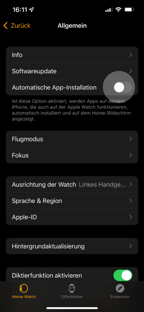 Deaktiviere den Punkt für automatische App-Installation