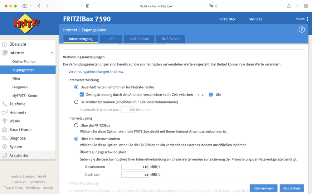 FritzBox einrichten über die Einstellungsseite