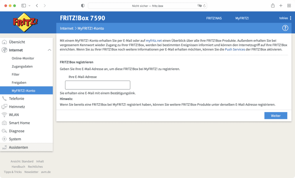 E-Mail registrieren im Browser