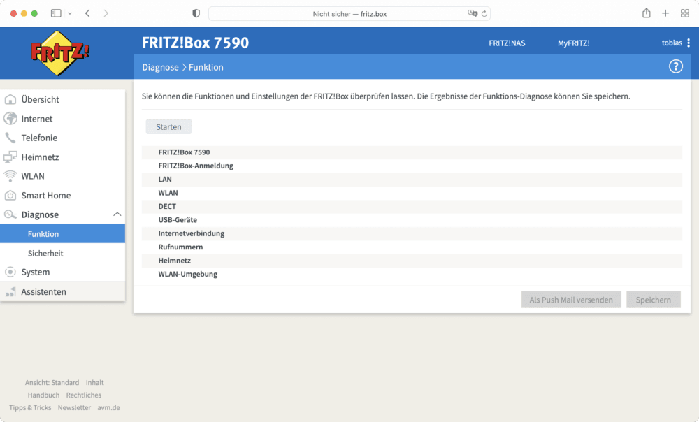 Diagnose im Browser starten
