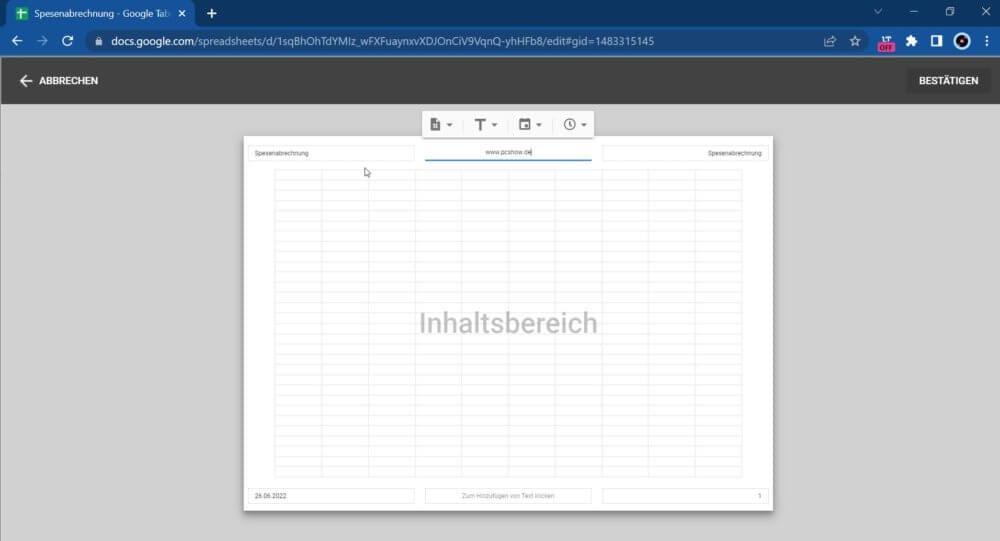 Google Tabelle Kopfzeile bearbeiten