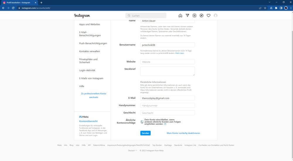Im Browser Instagram Vorschläge löschen