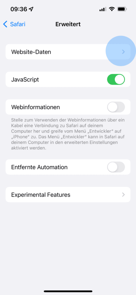 Safari erweitete Einstellungen anpassen