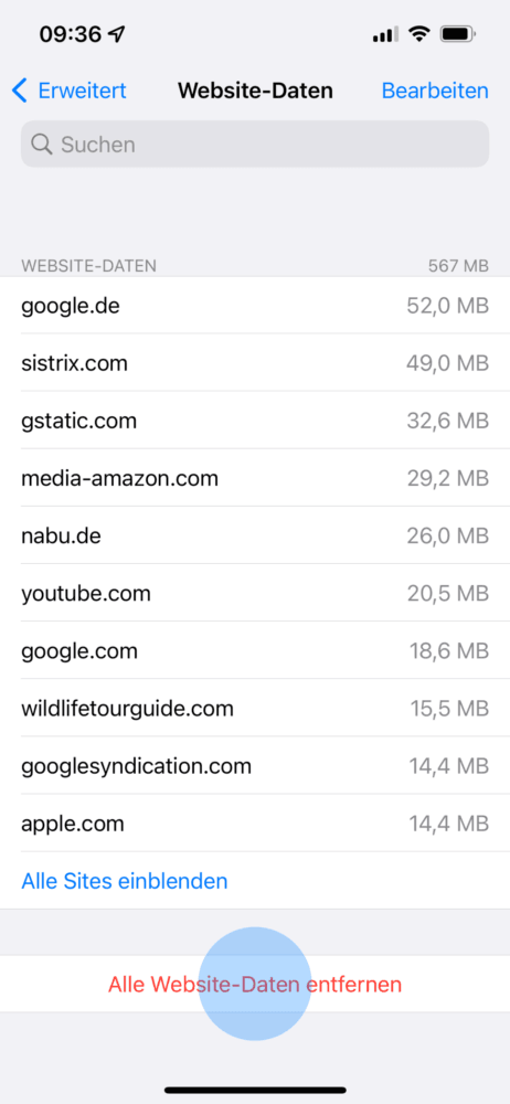 Safari Website-Daten entfernen
