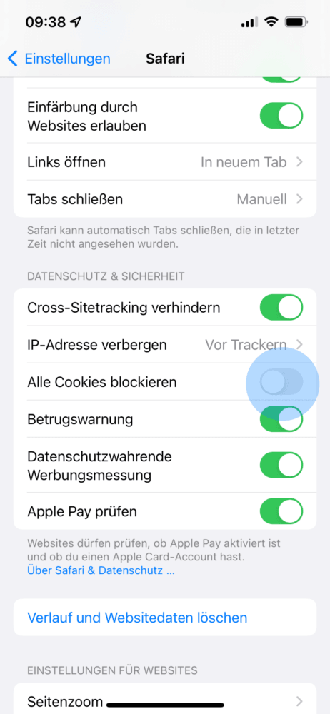 Alle Cookies blockieren