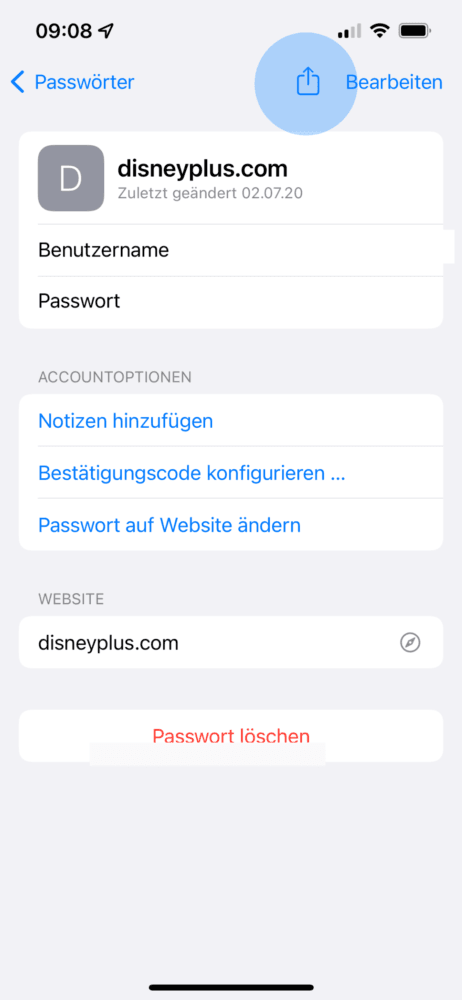 AirDrop nutzen und Kennwort teilen