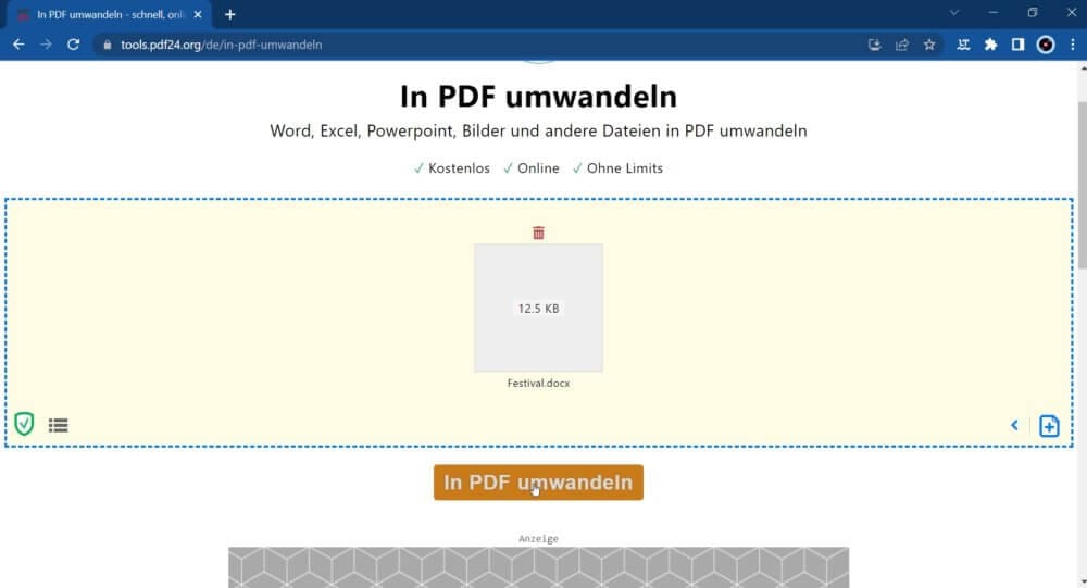 Im Browser eine Datei in ein PDF konvertieren