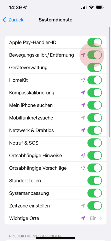 Aktiviere die Bewegungskalibrierung