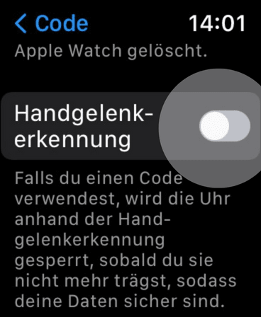 Deaktiviere die Handgelenkerkennung