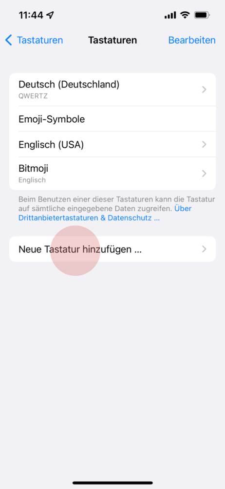 Neue Tastatur hinzufügen
