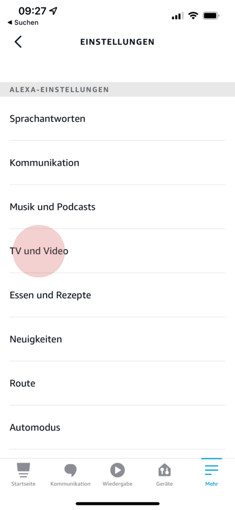 Scrolle weiter und tippe auf "TV und Video"