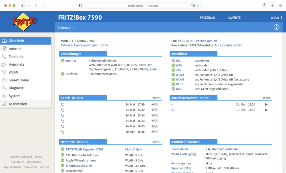 Bei Fritzbox in die Einstellungen kommen