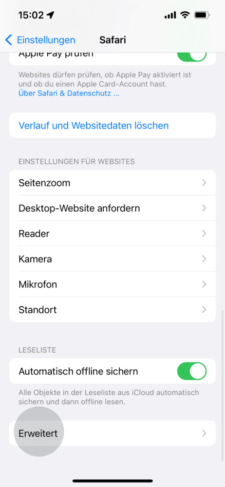 Safari-Einstellungen öffnen