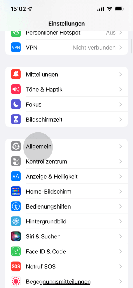 Allgemeine Einstellungen öffnen