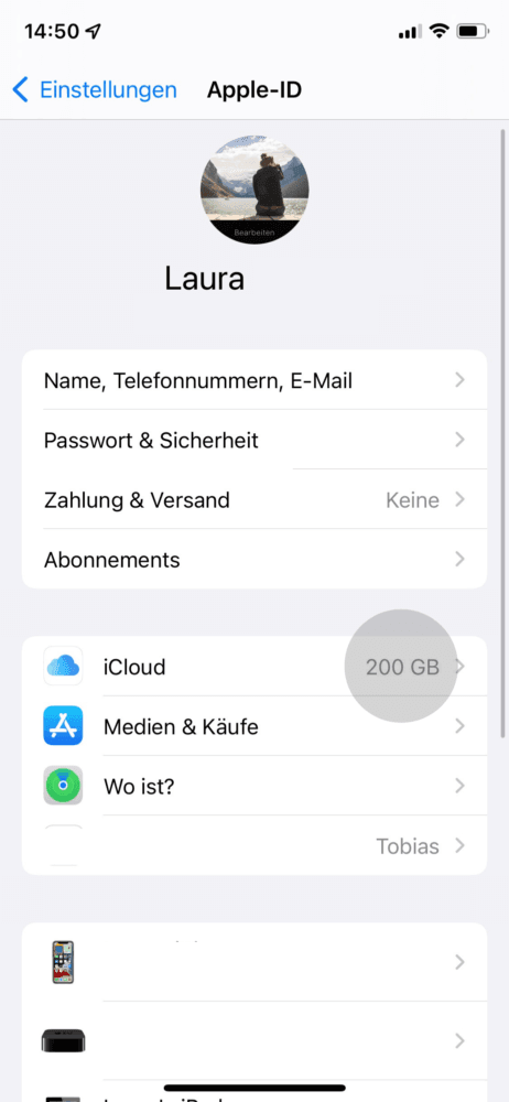 Klicke anschließend auf "iCloud"