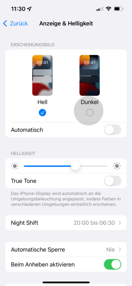 Dunkelmodus am iPhone aktivieren