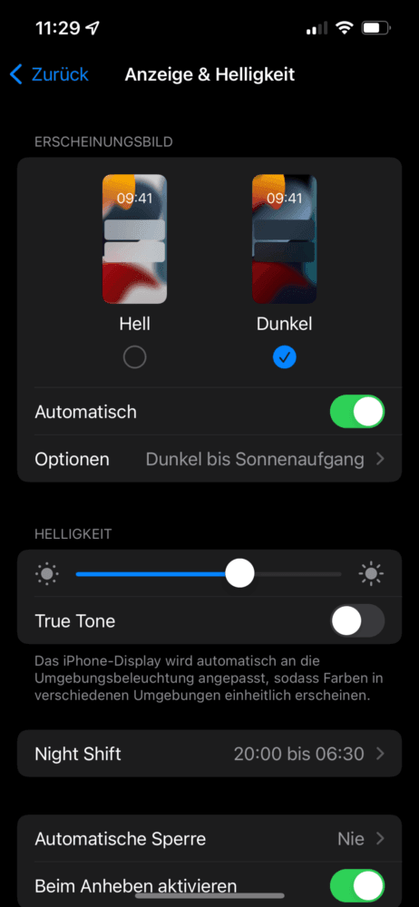 Dunkelmodus wird angezeigt