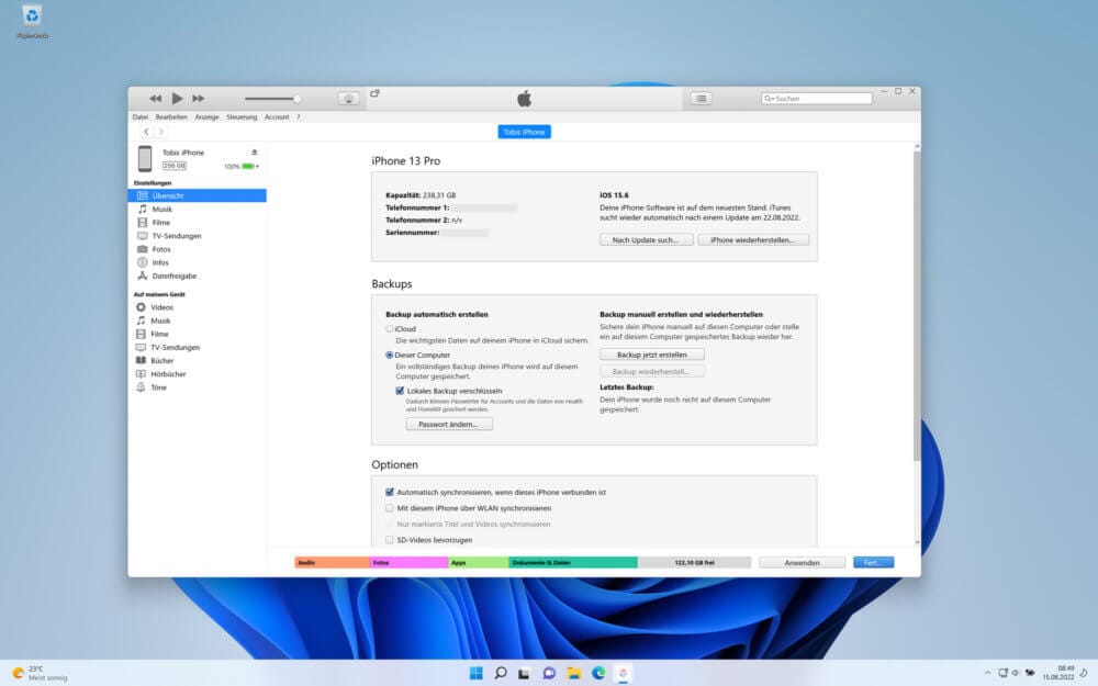 iPhone Backup auf externe Festplatte erstellen unter Windows