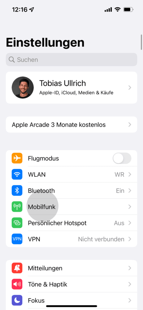 Mobilfunkeinstellungen am iPhone öffnen