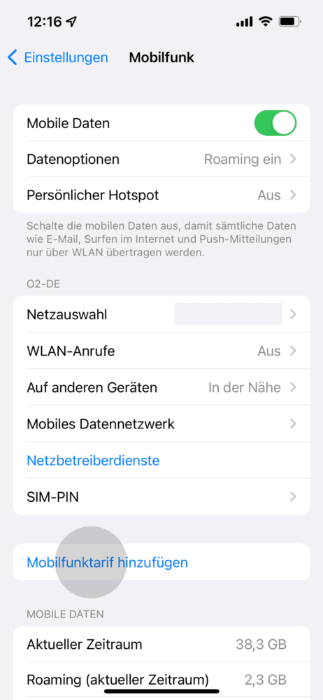 eSIM Mobilfunktarif hinzufügen