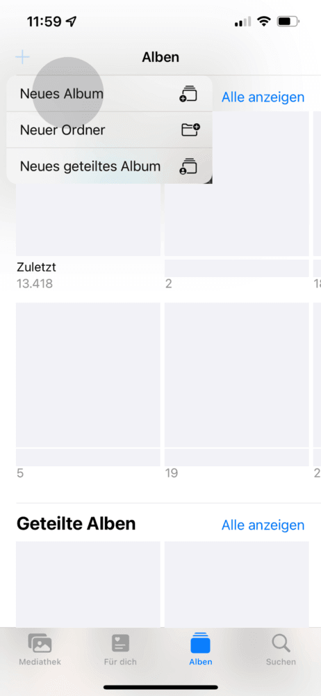 Neues Album erstellen, um Fotos zu sortieren