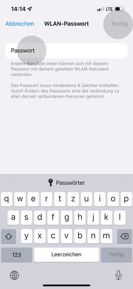 WLAN Passwort vergeben