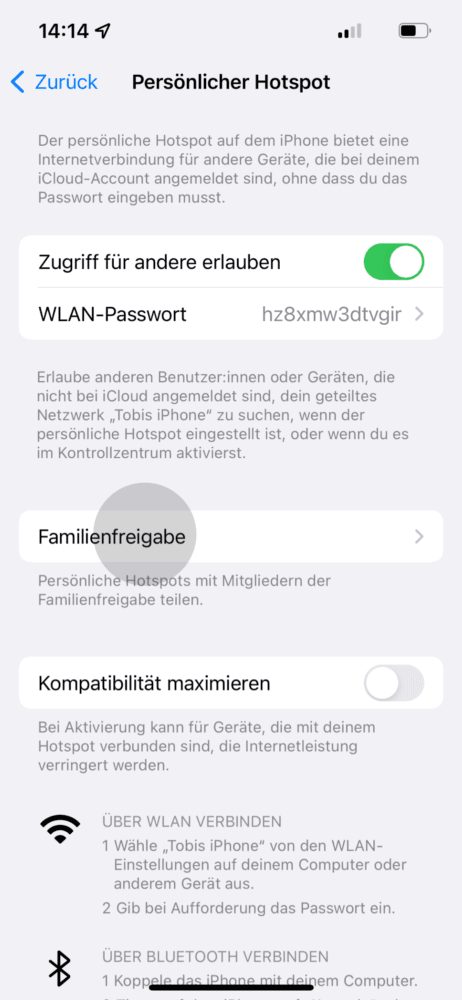 Familienfreigabe öffnen