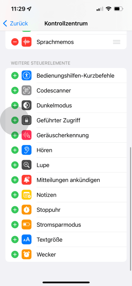 Funktionen zum iPhone Kontrollzentrum hinzufügen