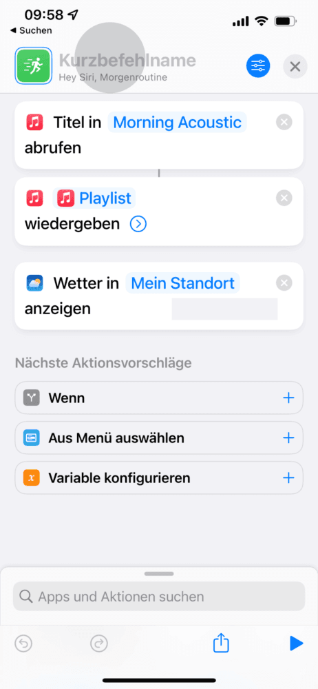 Namen für iPhone Kurzbefehl vergeben