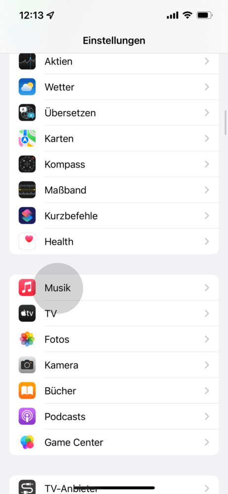 Musik-Einstellungen öffnen