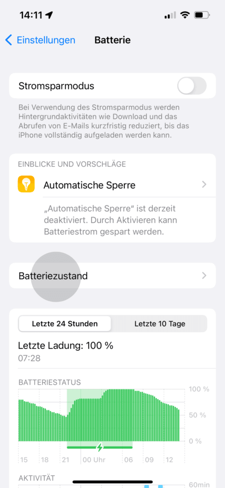 Batteriezustand antippen