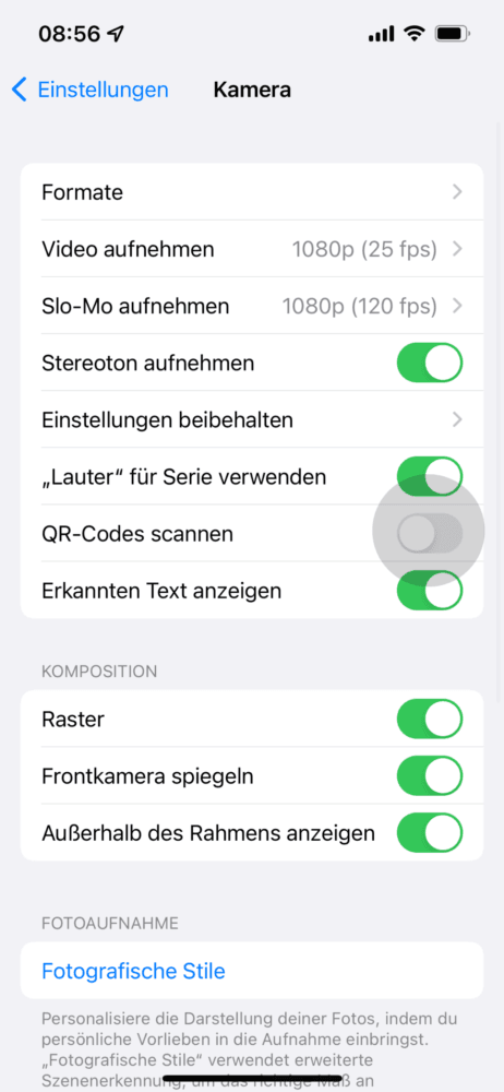 Funktion aktivieren, um am iPhone QR Code scannen zu können
