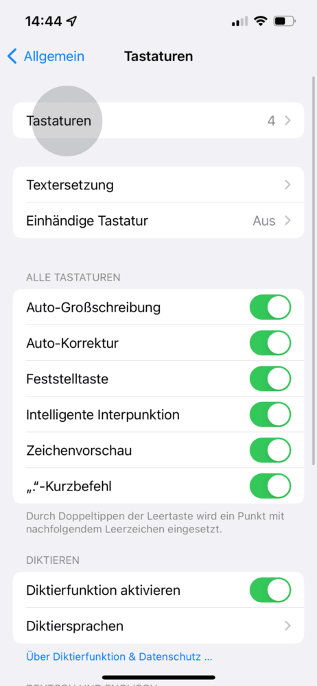 Tastatureinstellungen öffnen