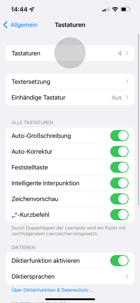 Einstellungen der Tastatur aufrufen