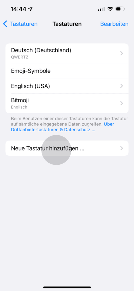 Neue iPhone Tastatur auswählen