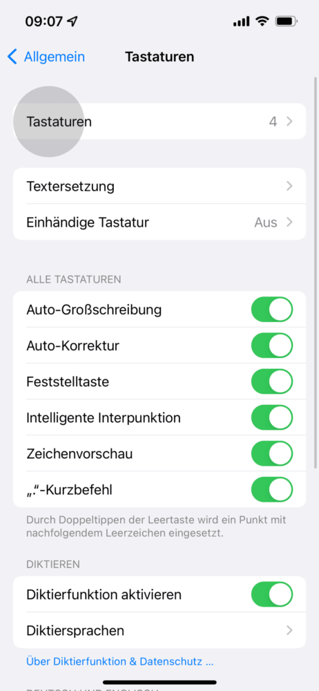 Tastatur-Einstellungen auswählen