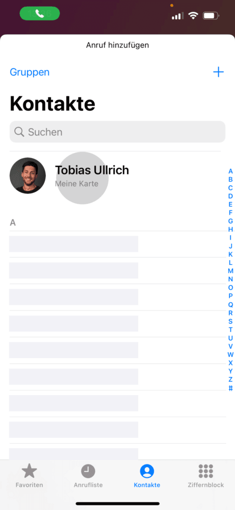 Sich selbst auf dem Telefonbuch auswählen