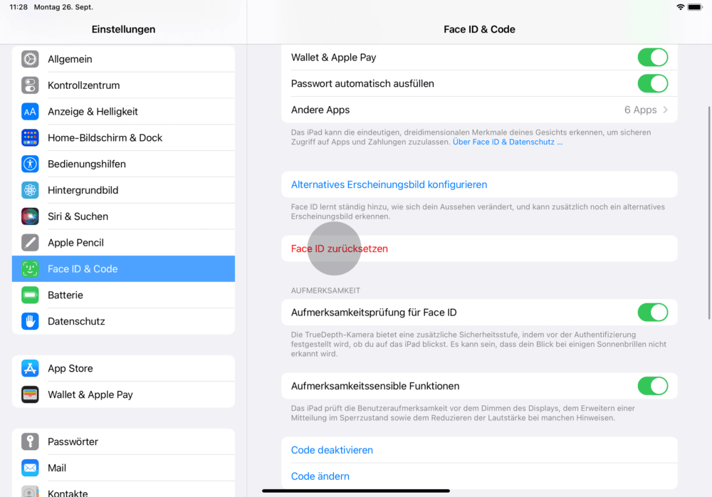 Zurücksetzen, wenn Face ID nicht verfügbar