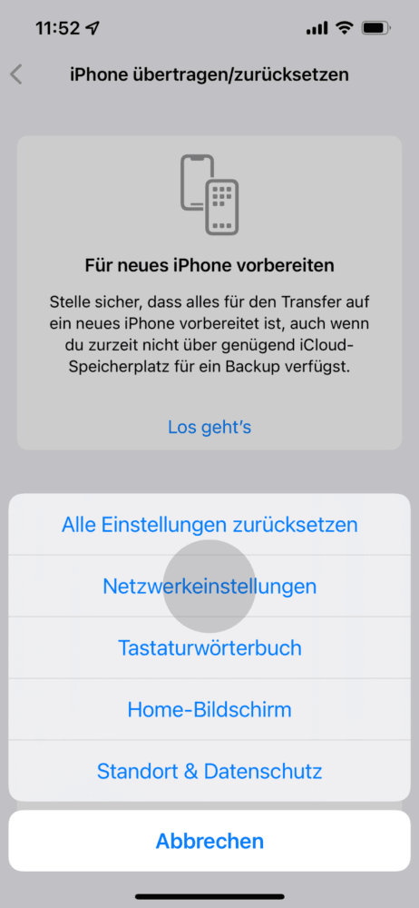 Bei fehlgeschlagenen Anrufen die Netzerkeinstellungen zurücksetzen