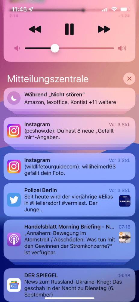 Mitteilungszentrale am iPhone anzeigen