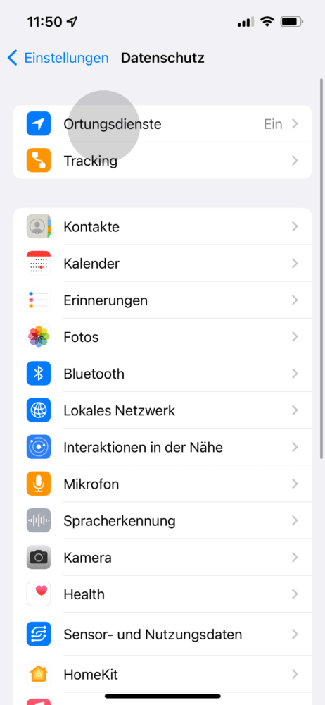 Ortungsdienste öffnen