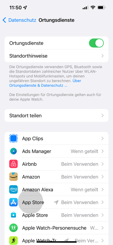Gewünschte App öffnen