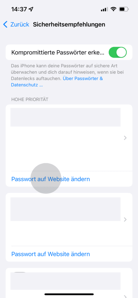 Passwort bei kompromittierten ändern