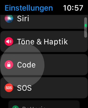 Code Einstellungen öffnen