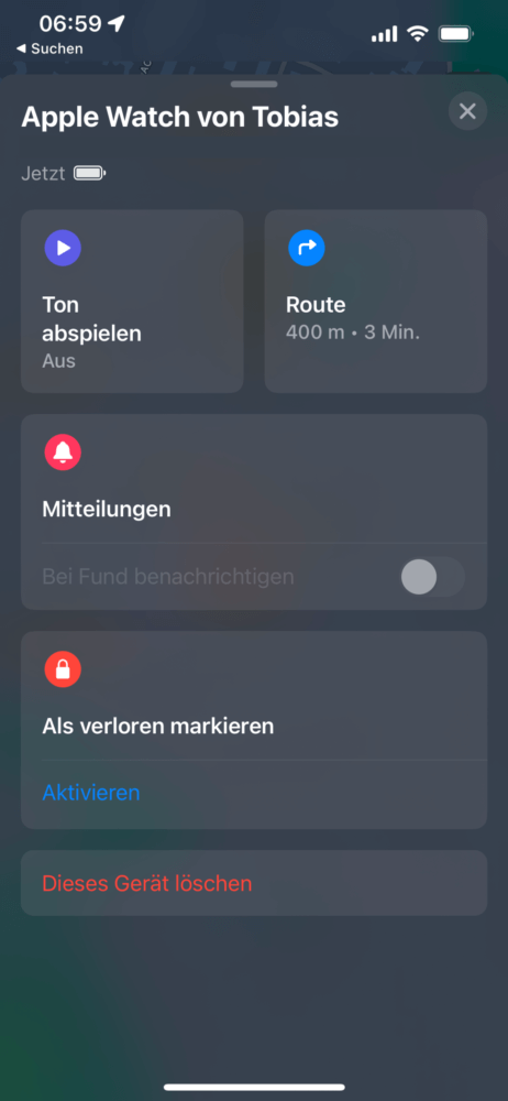 Geortete Apple Watch aus der Ferne löschen